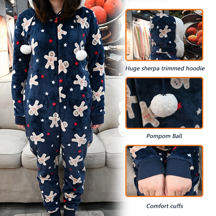 Supplier Wholesale Animal Jumpsuit Sleepwear Customized Christmas Long Sleeve Pajamas Onesie Autumn Winter Flannel Loungewear