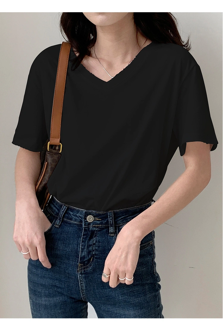 Cotton V-Neck Short-Sleeved T-Shirt Women Summer Loose Half-Sleeve Tops