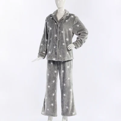 Custom Design Hot Sale Men′s Pajamas Winter Cartoon Full Sleeve Round Neck Men Pajamas for Coral Fleece Sleepwear Suit Men Silk Cotton Sleepwear