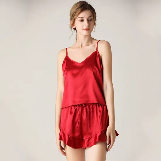 Wholesale Silk Cotton Women Sleepwear Custom Lace Suspenders Sexy Nightwear Pajamas