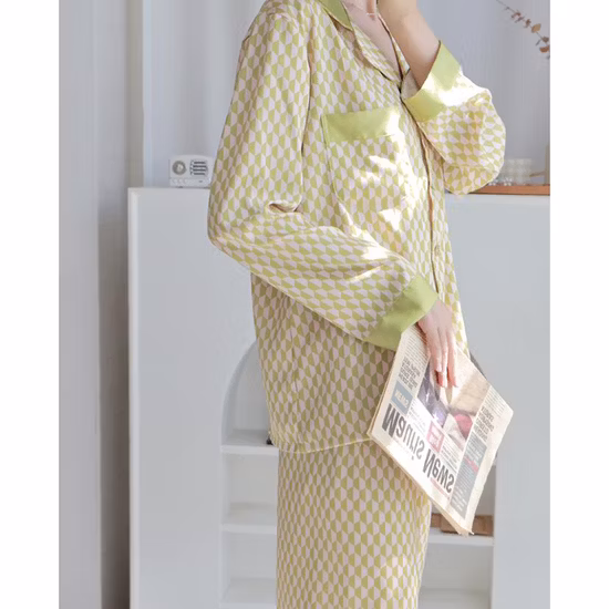 High Quality Silk Fabric Long Sleeve Pajama Set